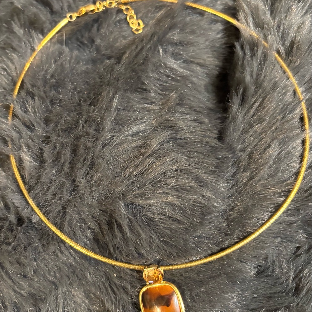 Monet Gold tone  Necklace with Tigers Eye pendant